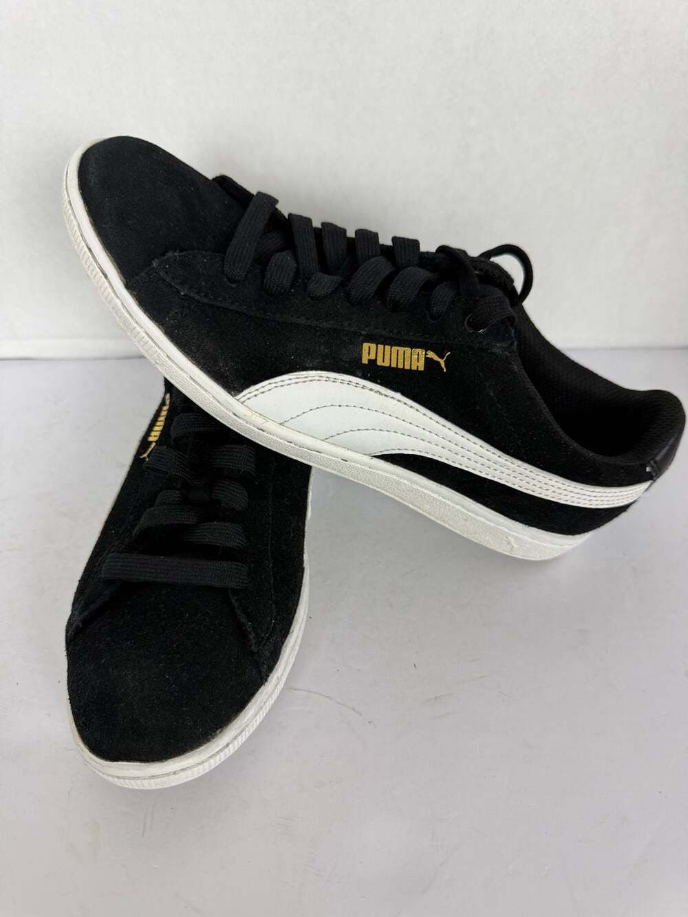 Puma Vikky SoftFoam Black and White Suede Sneakers